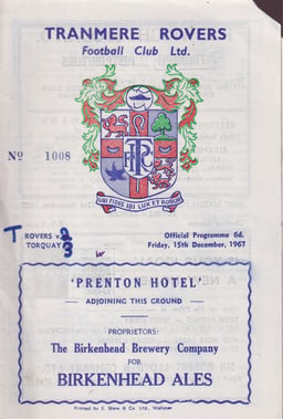 Tranmere Rovers v Torquay United Match Programme 1967-12-15